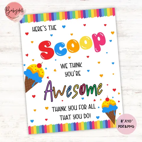 Ice Cream Teacher Appreciation Sign Sweet Thank You Poster for School Staff and Educators