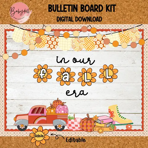In Our Fall Era Bulletin Board Kit Retro Groovy Classroom Door Decor