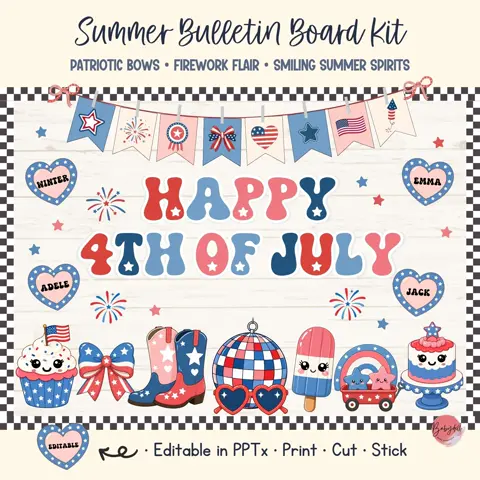 July 4th board kit for retro patriotic elementary classroom decor