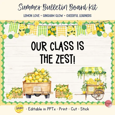 Lemon bulletin board kit for back to school and summer citrus classroom decor