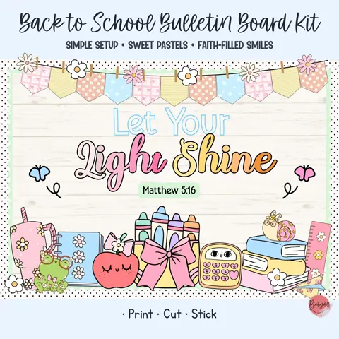 Let Your Light Shine Bulletin Board Kit for Christian Classroom Decor and Sunday School