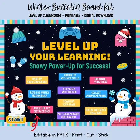 Level Up Your Learning Winter Bulletin Board Kit | Printable Classroom Decor