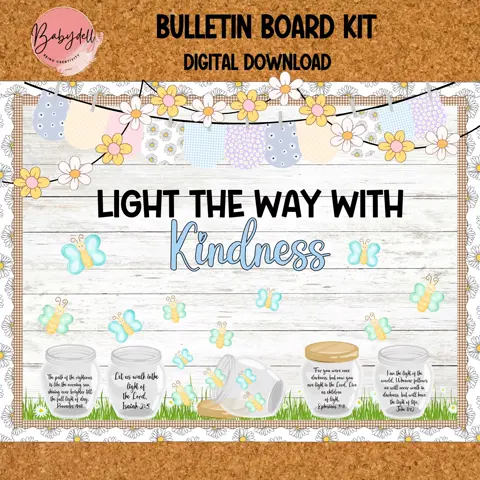 Light the Way with Kindness Christian Bulletin Board Kit Firefly Classroom Decor