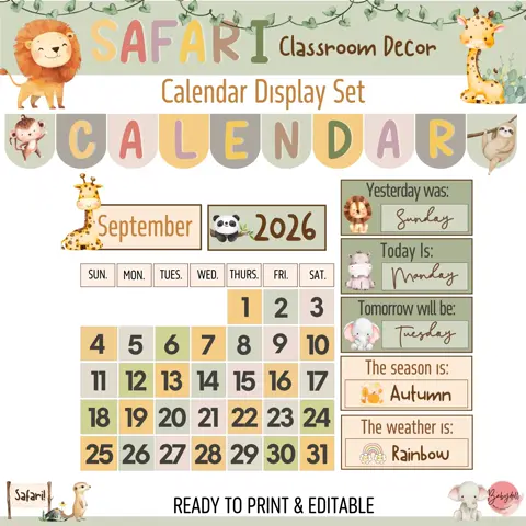 Modern Safari Classroom Decor Set: Boho Animal Printables (Digital Download)