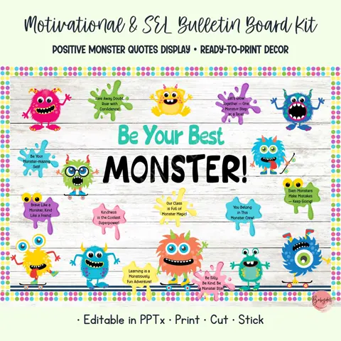 Monster bulletin board kit and SEL classroom decor with cute positivity door display