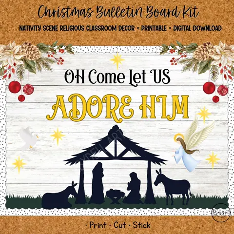 Nativity Scene Bulletin Board Kit: Religious Christmas Classroom Decor