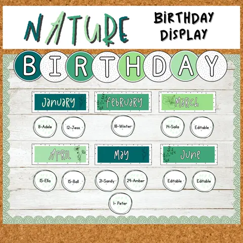 Nature Classroom Birthday Display: Earth Tone Decor (Digital Download)