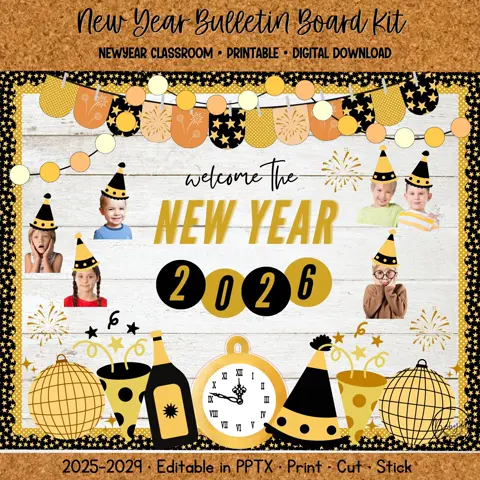 New Year Bulletin Board Kit, Disco Classroom Door Decor & Welcome Back 2026 Display