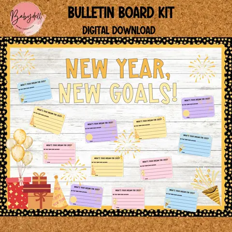 New Year Bulletin Board Kit & Goal Setting Activity for Students