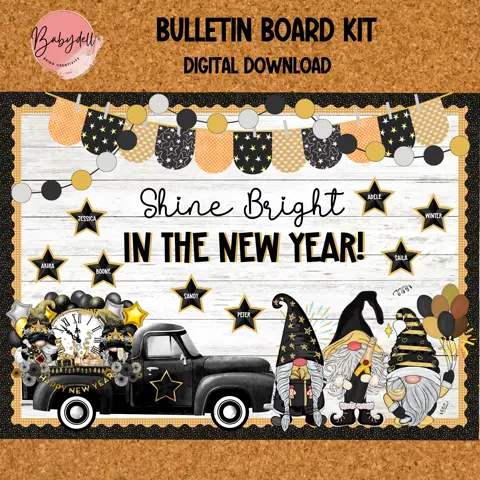 New Year Gnomes Bulletin Board Kit: Classroom Decor (Digital Download)