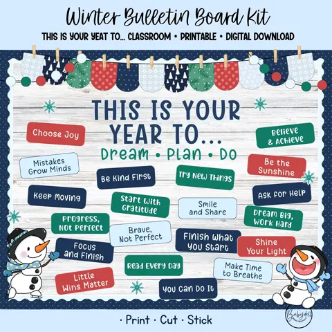 New Year Growth Mindset Bulletin Board Kit for Winter Classroom