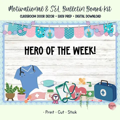 Nurse bulletin board kit healthcare heroes medical clinic door decor for elementary schools