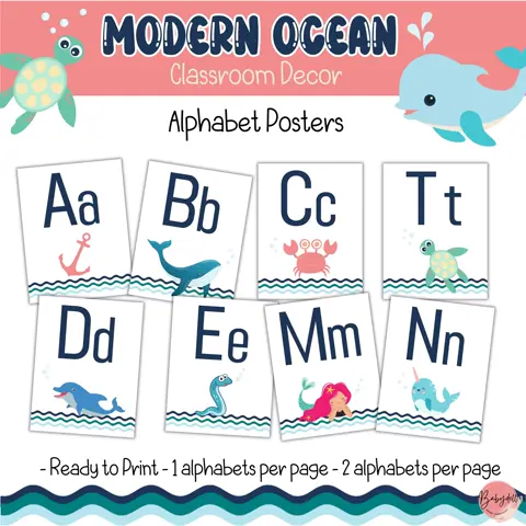 Ocean Alphabet Posters A-Z: Coastal Classroom Decor (Digital Download)