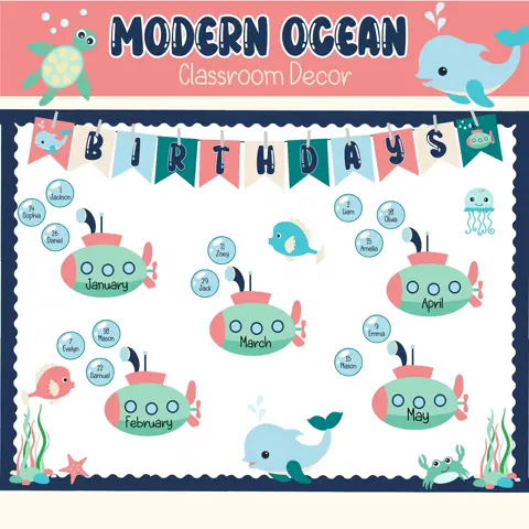 Ocean Birthday Bulletin Board: Under the Sea Classroom Decor (Digital Download)