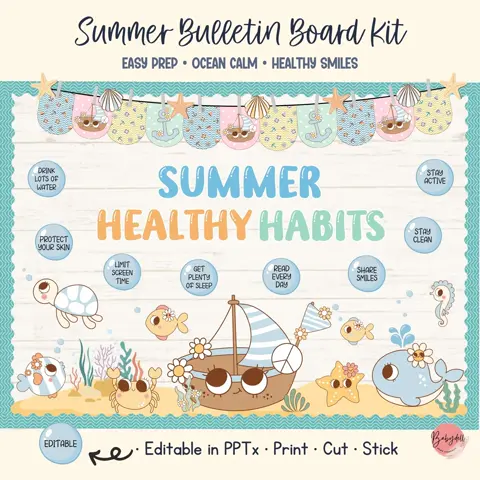 Ocean Bulletin Board Kit for Summer Healthy Habits and School Nurses