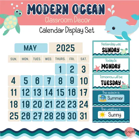 Ocean Classroom Calendar: Weather Display, Under the Sea Decor (Digital Download)