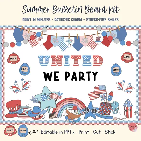 Patriotic Board Kit Retro 4th Of July USA Classroom Decor Editable
