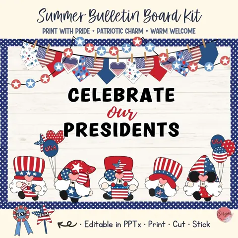 Patriotic gnome bulletin board kit for stars and stripes classroom door decor