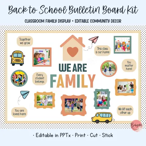 Photo bulletin board kit for inclusive classroom family decor and editable frames