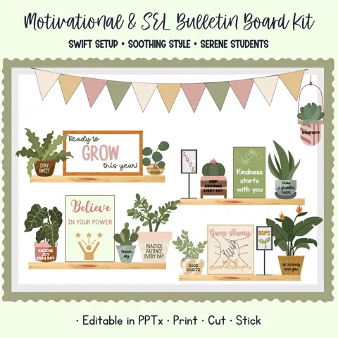 Plant Bulletin Board Kit Boho SEL Classroom Decor For Counselors And Teachers