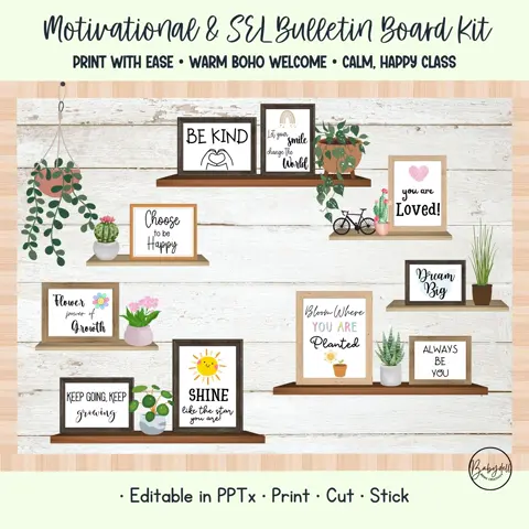 Plant Theme Bulletin Board Kit with Editable Motivational Classroom Decor