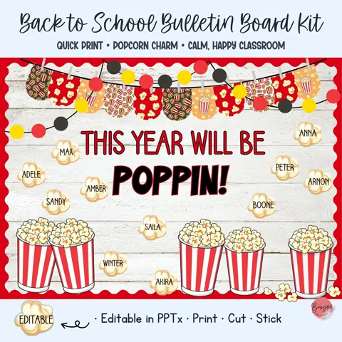 Popcorn Bulletin Board Kit for Back to School Classroom Decor and Fun Door Displays
