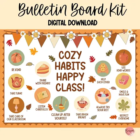 Positive Habits Fall Bulletin Board for a Cozy Classroom