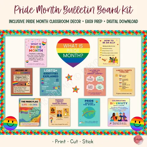 Pride month posters educational lgbtq history board and inclusive middle school classroom decor kit