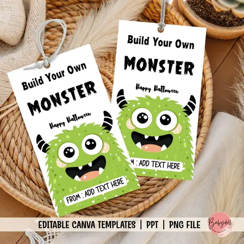 Printable Build a Monster Gift Tags for Kids Halloween Party Favors