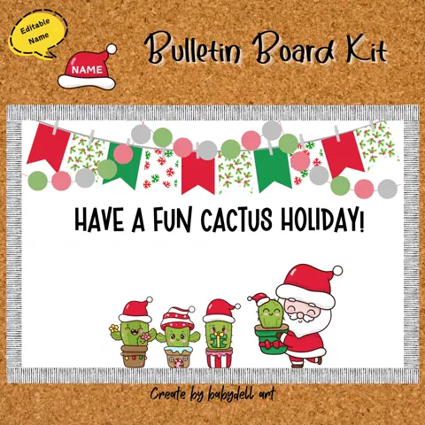 Printable Christmas Cactus Bulletin Board Kit for a Fun Holiday Classroom
