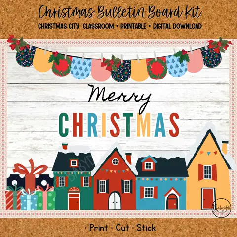 Printable Christmas Village Bulletin Board Kit for Classroom Decor