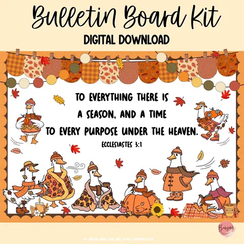 Printable Fall Bible Verse Bulletin Board Kit for a Cozy Classroom