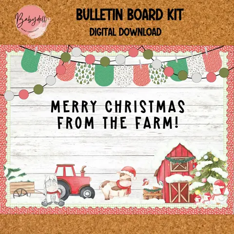 Printable Farmhouse Christmas Bulletin Board Kit for a Festive Classroom
