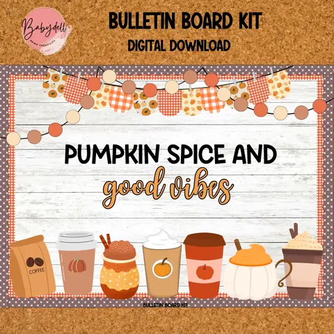 Pumpkin Spice Coffee Bulletin Board Kit: Cozy Fall Classroom Decor (Printable PDF)