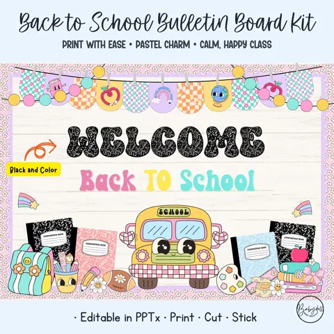 Retro Bulletin Board Kit Groovy Classroom Decor and Pastel Back to School Display