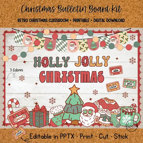 Retro Christmas Bulletin Board Kit for a Groovy Holiday Classroom