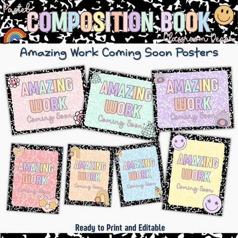 Retro Composition Book Poster Set: 90s Y2K Classroom Decor