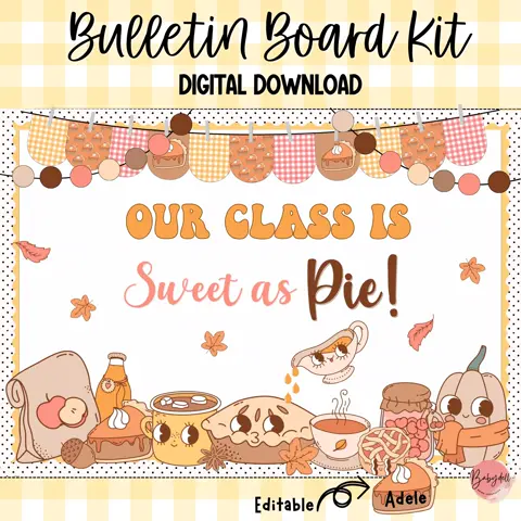 Retro Fall Bulletin Board Kit: Groovy Thanksgiving Classroom Decor