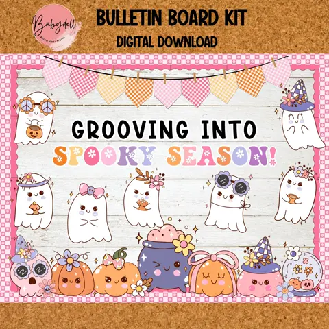 Retro Ghost Bulletin Board Kit: Groovy Halloween Decor (Digital Download)