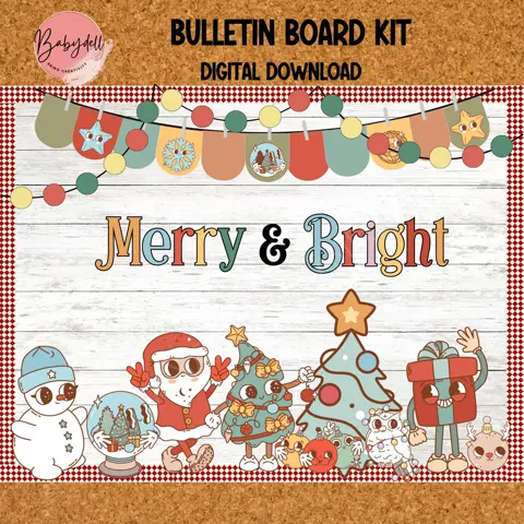 Retro 'Merry & Bright' Christmas Bulletin Board Kit for a Groovy Classroom Display