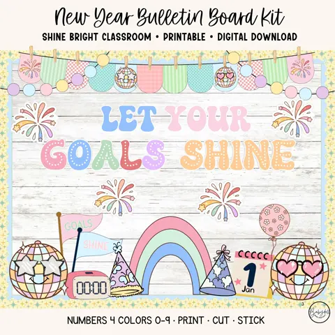Retro New Year Bulletin Board Kit, Shine Bright 2026 Goal Setting Display