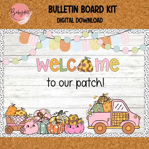 Retro Pumpkin Bulletin Board Kit for Groovy Fall Classroom Door Decor