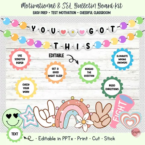 Retro Testing bulletin Board Kit Editable Pastel Classroom Decor Exam Motivation
