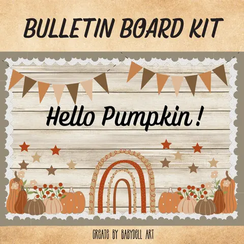 Rustic Pumpkin Bulletin Board Kit - Fall Classroom Decor, Easy to Assemble, Boho