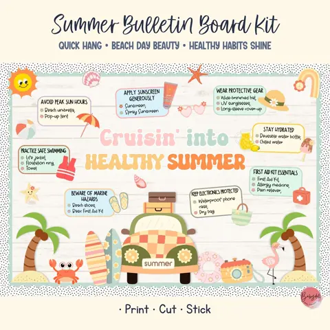 School Nurse Bulletin Board Healthy Summer Beach Printable Decor Kit