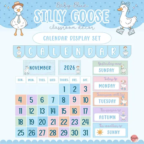 Silly Goose Calendar Preppy Weather Display Editable Pocket Chart Classroom Decor