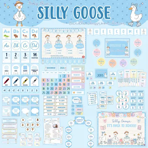Silly Goose Decor Baby Blue Preppy Classroom Bundle For Elementary Teachers