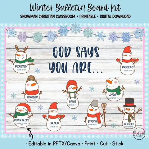 Snowman Christian Bulletin Board Kit for Winter Classroom Decor