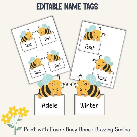 Spring Bee Name Tags for Classroom Doors and Summer Bulletin Boards