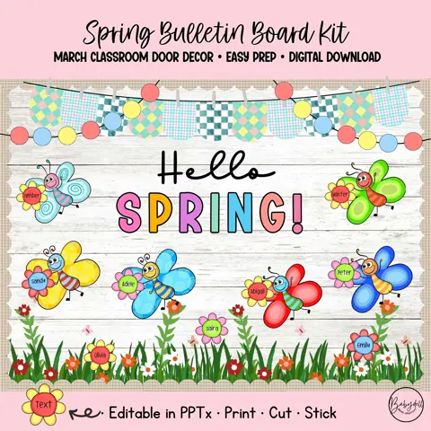 Spring Bulletin Board Kit Butterfly Classroom Decor Editable Spring Door Display